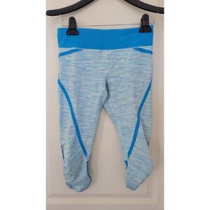 Lululemon Pace Crop Run Blue Space Dye Back Zip Pocket Leggings